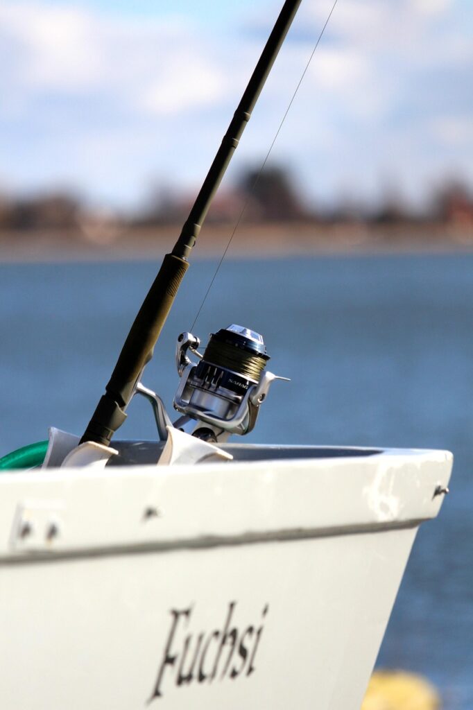 fishing, fishing boat, fishing rod, lake, nature, bodden, hobby, fishing reel